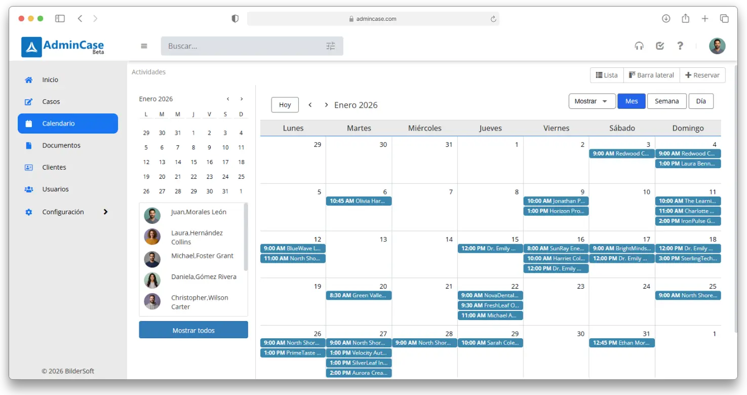 Dashboard mostrando una interfaz de agenda de citas